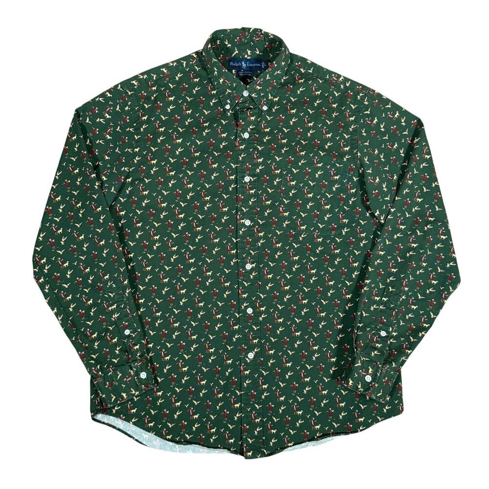 Vintage 90s Ralph Lauren Duck Hunting All Over Print Longsleeve Button-up Large
